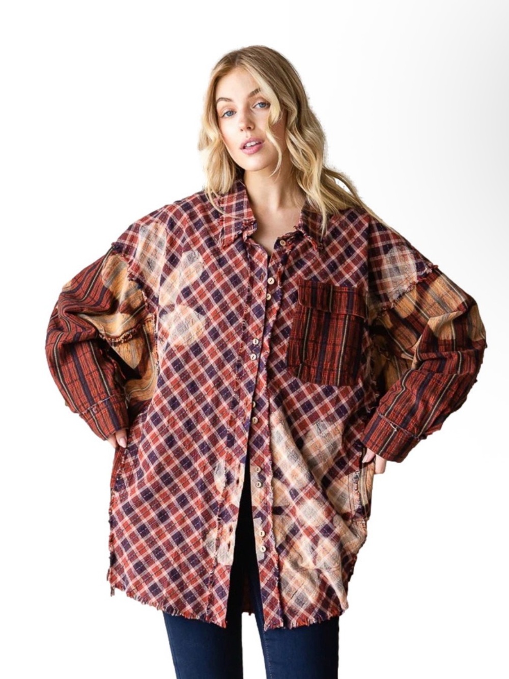 Oli & Hali Bleached Flower Shirt/Shacket